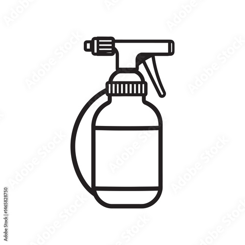 A simplistic monochrome line drawing of an empty spray bottle presents a clean style, transparent background