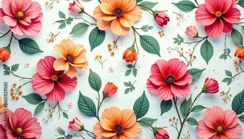 Intricate floral motifs create a delicate seamless textile print , design, summer