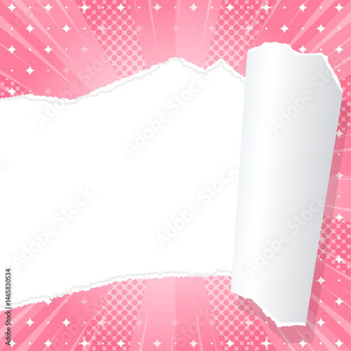 サンバーストと破れた紙の背景素材、ハーフトーンのドット、キラキラのパターン、集中線、正方形サイズ