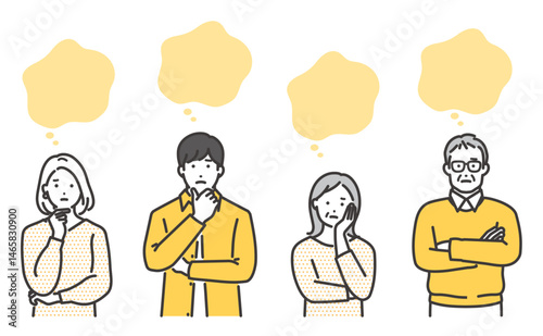 困っている若い夫婦とシニア夫婦のベクターイラスト素材