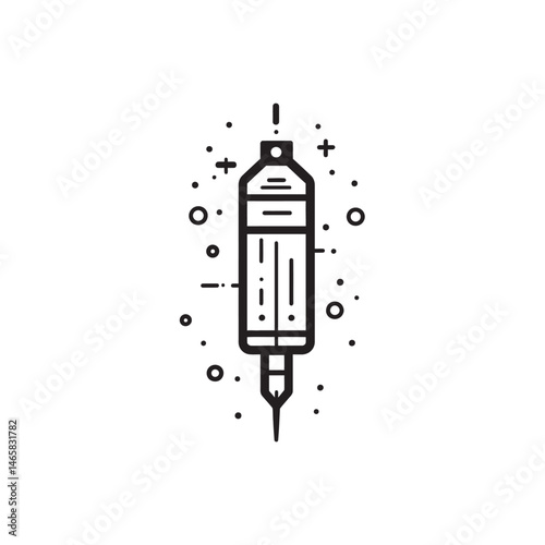 A vintage tattoo needle with black outline stands isolated against transparent backdrop, ready for use