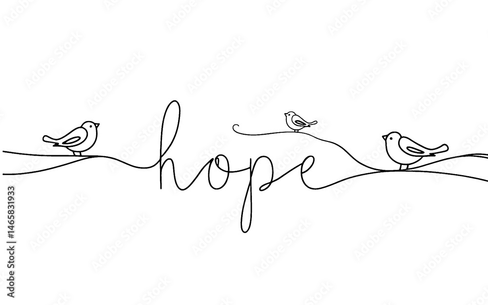 birds on a branch. hand drawn sketch of HOPE. Continuous lines cursive script hope text. Vector faith illustration of letters for poster, card, wedding . Hand drawn word about faith birds on a branch. hand drawn sketch of HOPE. Continuous lines cursive script hope text. Vector faith illustration of letters for poster, card, wedding . Hand drawn word about faith