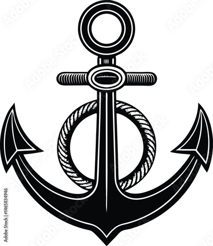 Classic fluke anchor design with centered ring and simple nautical elements in black