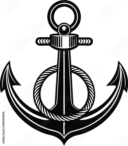 Silhouette vector design of a classic fluke anchor with a centered ring icon