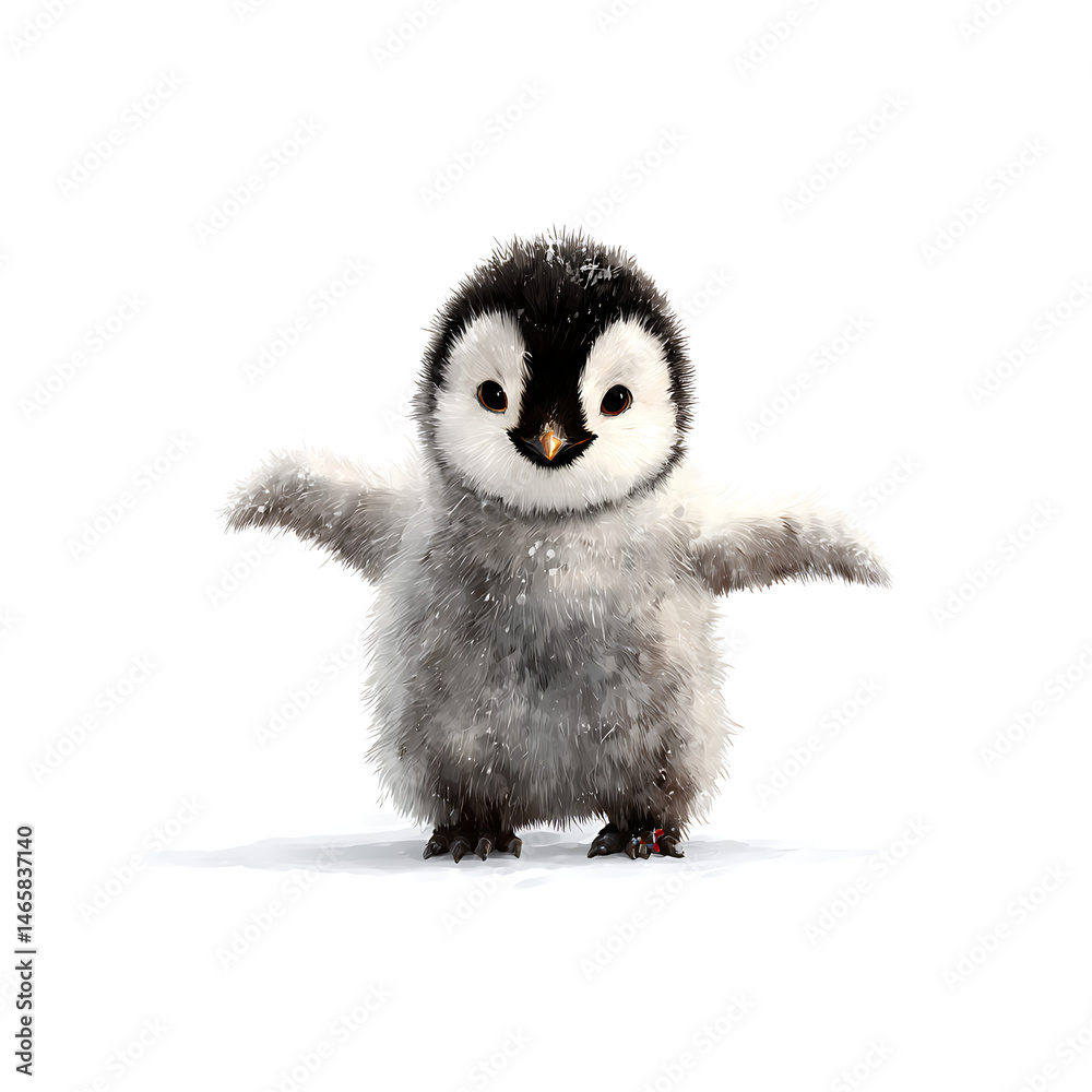 Fototapeta premium Cartoon baby penguin flapping tiny wings