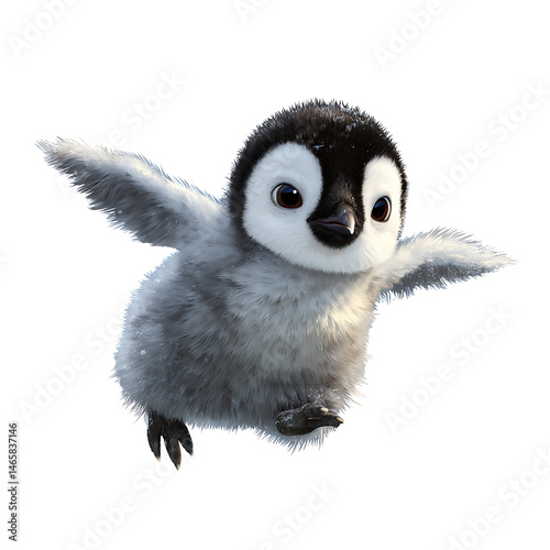Cartoon baby penguin flapping tiny wings
