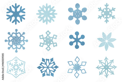 さまざまな形の手書きの雪の結晶イラストセット