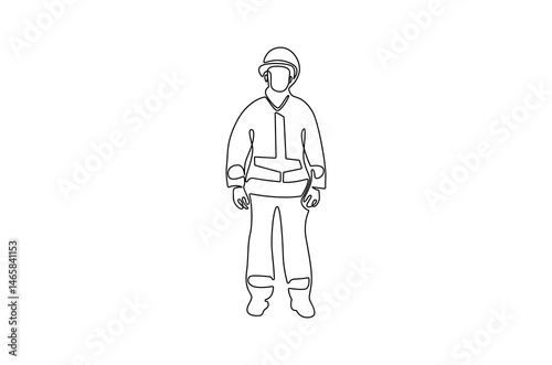 Continuous one line drawing of firefighter protective uniform. Single line drawing illustration of Fireman standing. International firefighter day concept vector art. Doodle line illustration.