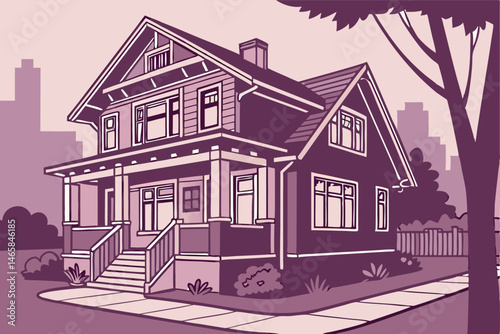 Charming Suburban House at Sunset