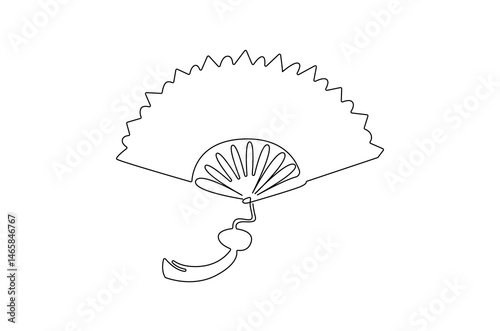 Continuous one line drawing of Hand fan. Single line drawing illustration of Chinese and Japanese paper folding fan. Chinese souvenir concept vector art. Doodle line illustration.