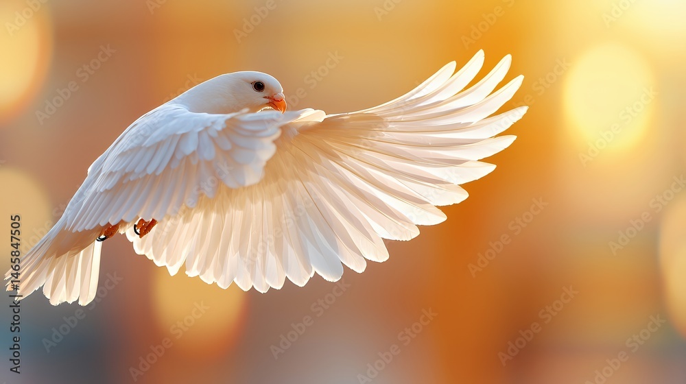 Fototapeta premium White Bird in Flight with Wings Spread Against a Warm Background