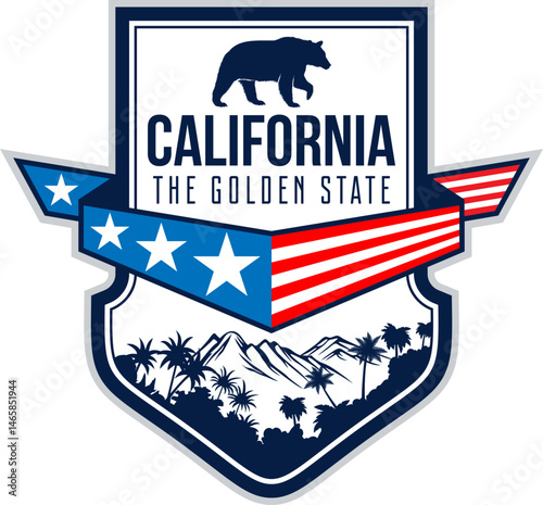 California vector label with Grizzly Bear	