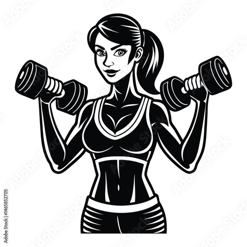 Active fit young woman with dumbbells training for good body figure vector