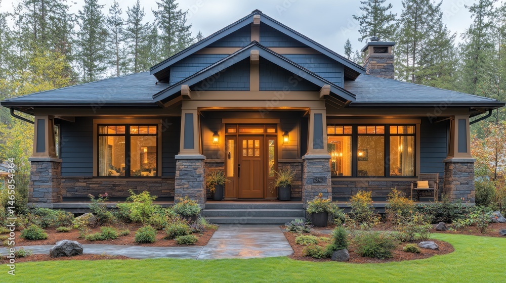 Luxury Craftsman Style Home Exterior at Dusk Luxury Craftsman Style Home Exterior at Dusk