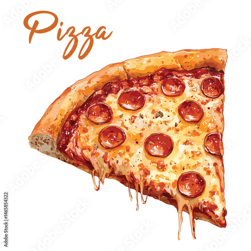 pizza in watercolor illustration style, isolated vector on white background