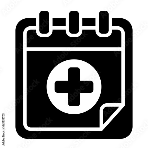 calendar page glyph icon with plus for medical appointment