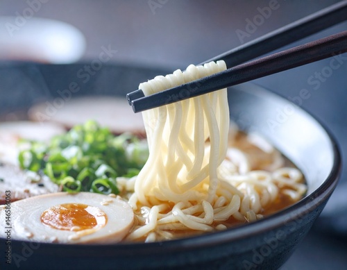 しずる感のある日本のラーメンの箸あげのクローズアップ