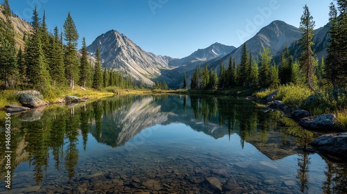 Wallpaper Mural Stunning reflective lake with a perfect mountain mirror image, capturing serene nature, symmetry, and breathtaking alpine tranquility. Torontodigital.ca