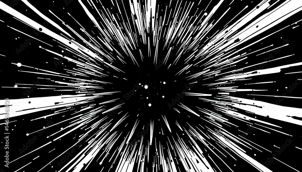 Obraz premium Abstract Black And White Graphic Art with Radial Lines Emanating From a Central Void