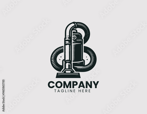 Canister Vacuum Cleaner with Hose and Head Vector Logo Design, Cylinder Vacuum Cleaner Hose Head Appliance Vector Logo