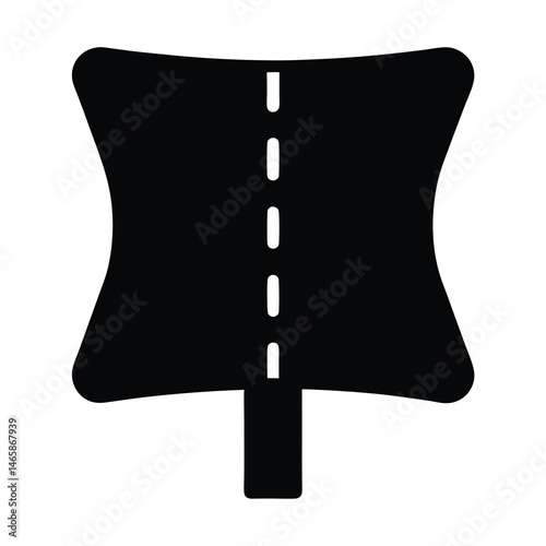 Simple Black Icon of a Road or Highway with a Dashed Center Line and a Short Stem at the Bottom