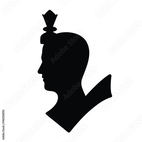 Silhouette of a Person Wearing a Unique Headpiece Profile View Black and White Illustration photo