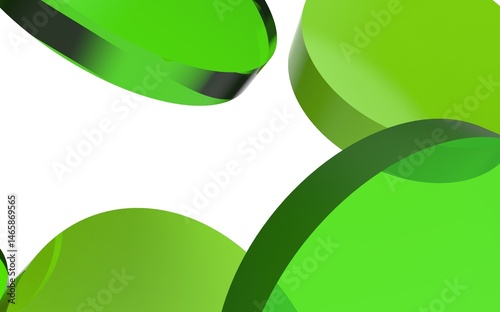 Floating 3D Green Discs in Abstract Composition