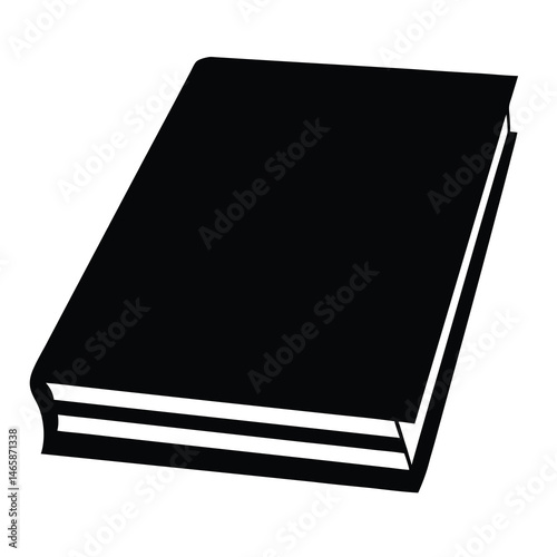 Black hardback book illustration with plain cover isolated on white background