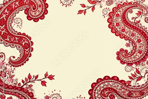 Bold red paisley on cream background, large scale print , print, pattern, energetic