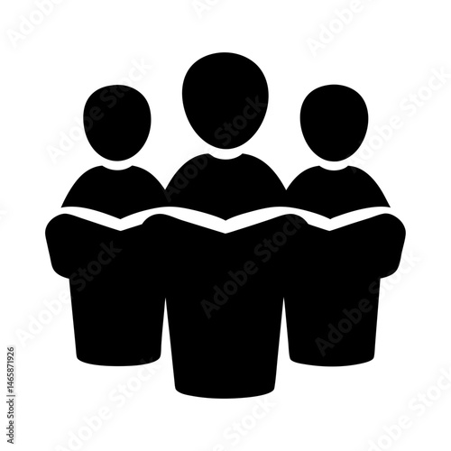 People singing from a book, choir practice, black silhouette on white background