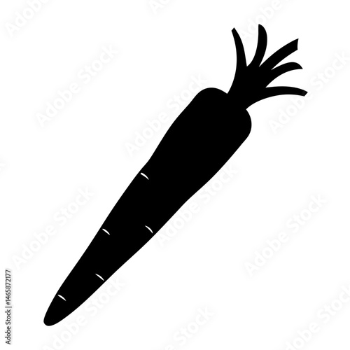 A simple black and white vector silhouette illustration of a raw carrot