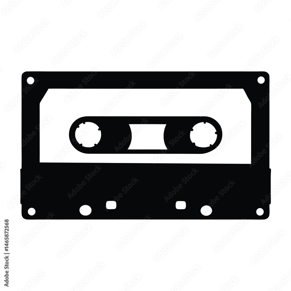 Obraz premium Silhouette of a vintage audio cassette tape representing old technology