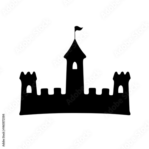 Silhouette of a fairy tale castle with flag on top tower
