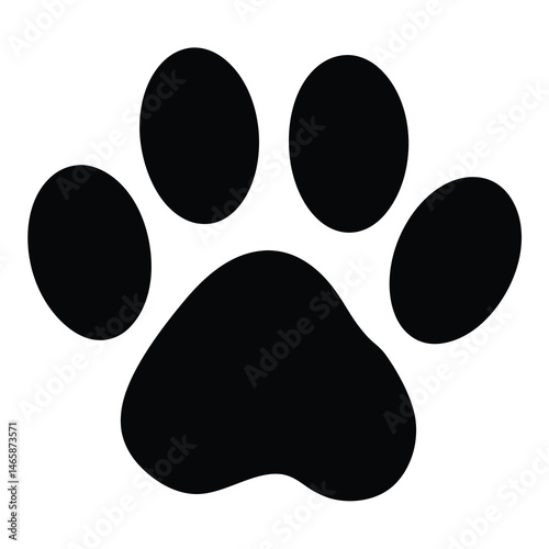 Black paw print on white background representing a domestic animal