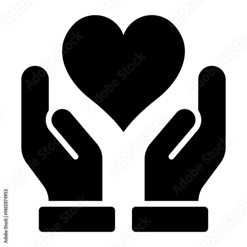 caring hands glyph icon holding a lovely heart