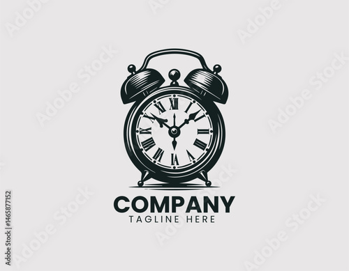 Retro Design Classic Alarm Clock Vector Logo Design, Vintage Style Classic Alarm Clock Logo Vector