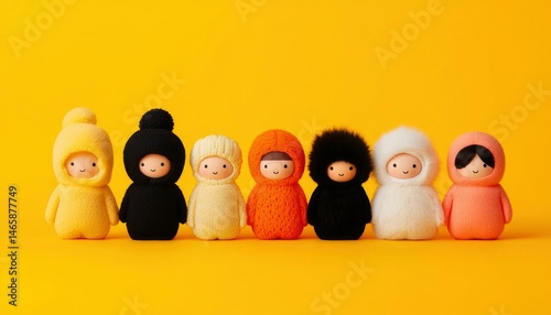 Cute, colorful dolls in various outfits