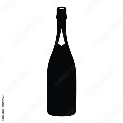 Elegant black silhouette illustration of a champagne bottle on a white background