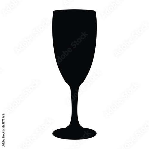 Elegant black silhouette of a tulip shaped champagne flute on white background