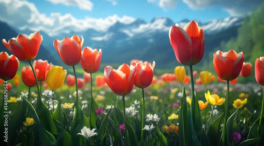 Fototapeta premium Vibrant alpine flower field