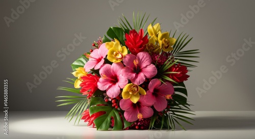 Wallpaper Mural Vibrant Tropical Flower Bouquet with Pink Hibiscus and Yellow Orchids Torontodigital.ca