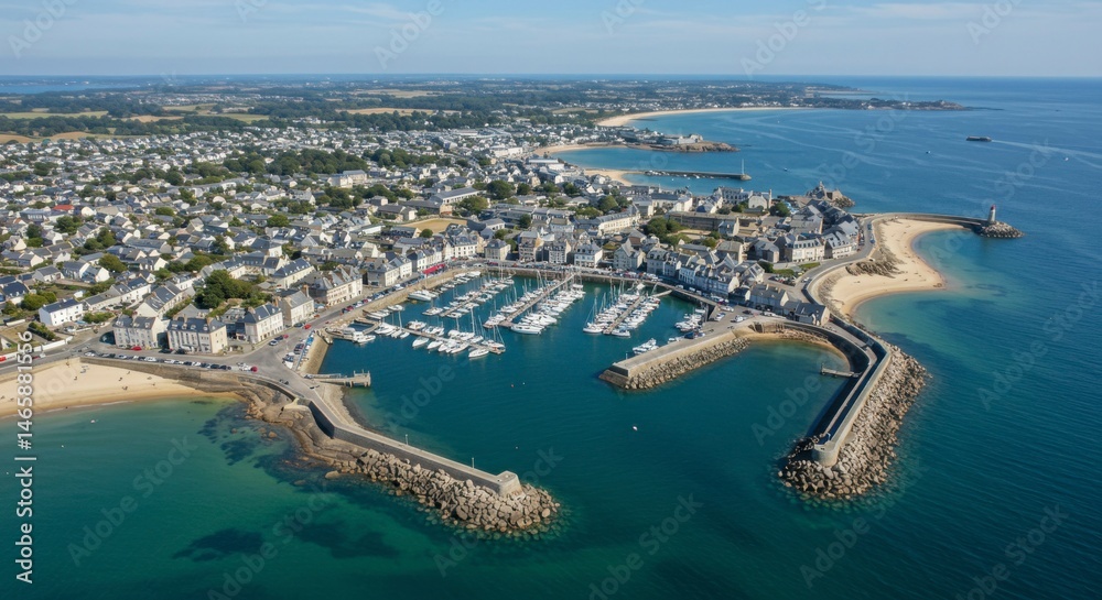 Coastal town harbor aerial view Coastal town harbor aerial view
