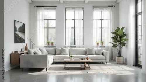 Modern Living Room Design with Large Windows and Minimalist Decor