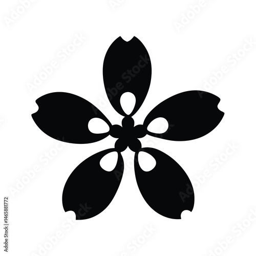 Stylized black blossom with notched petals on a white background design