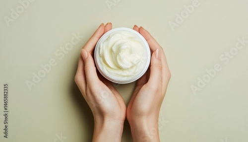 Hands holding a jar of cream