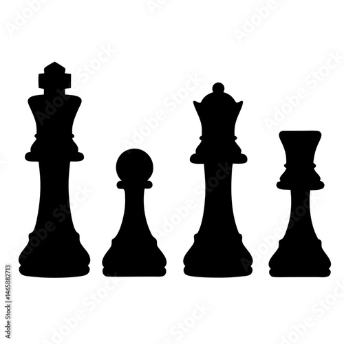 A Study in Silhouette Four Chess Pieces Arrayed on a White Backdrop