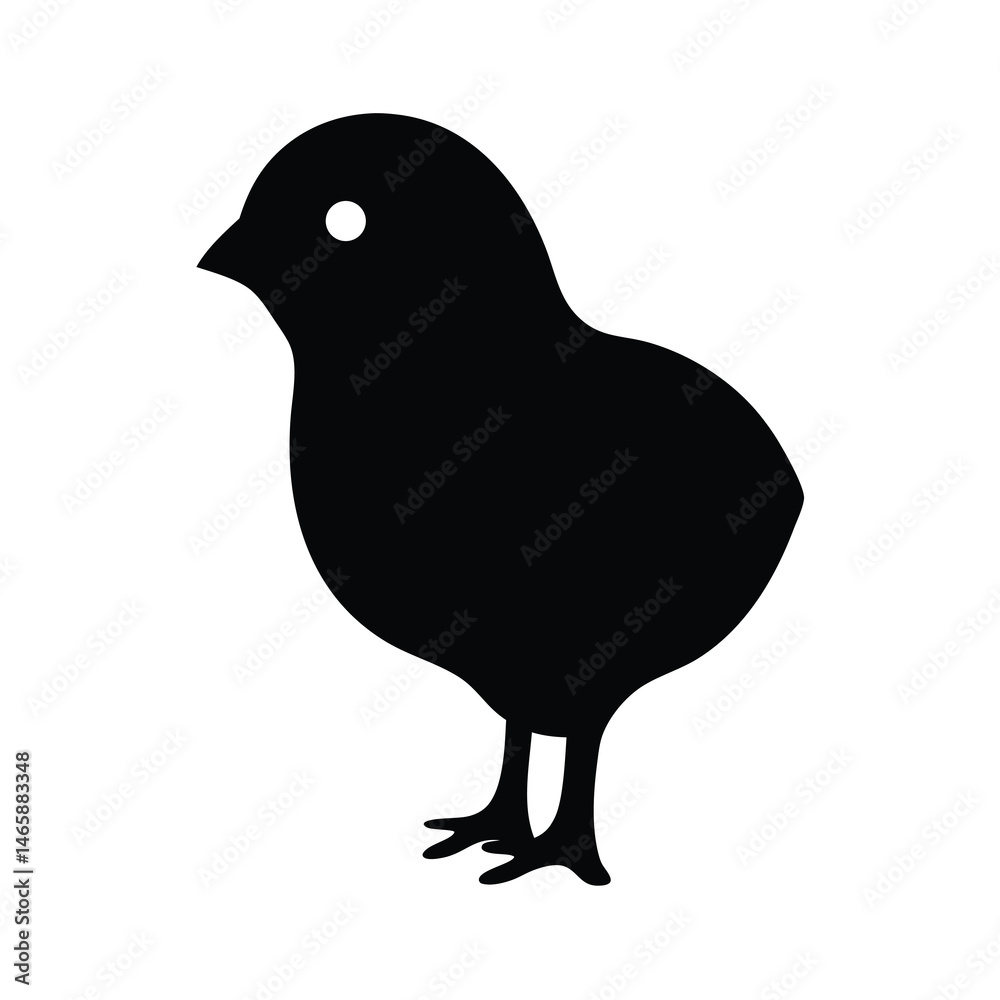 Obraz premium Black and white silhouette of a cute baby chick side view