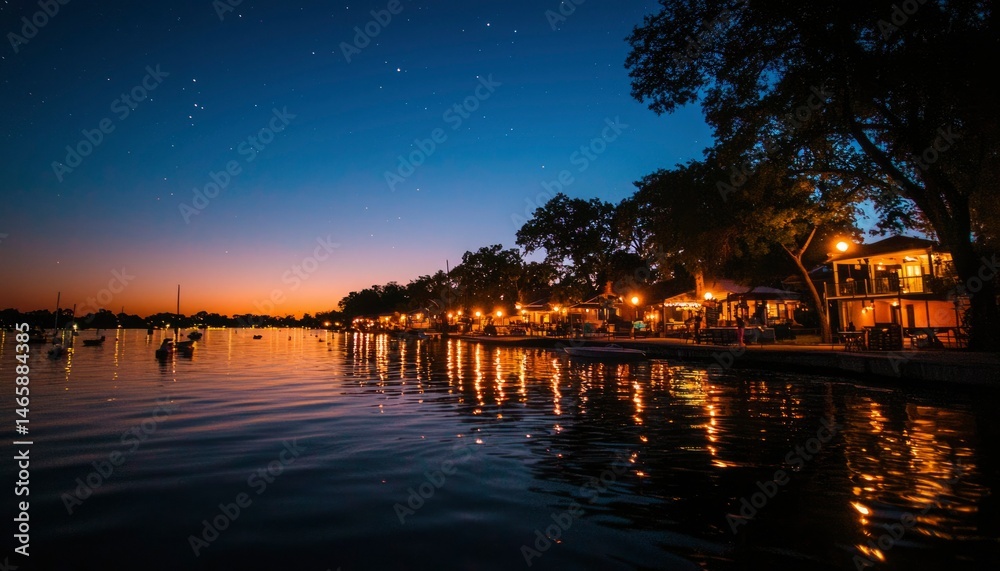 Obraz premium Waterfront town at night