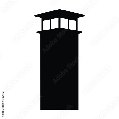 Silhouette of a square tower structure with ornate viewing platform architecture