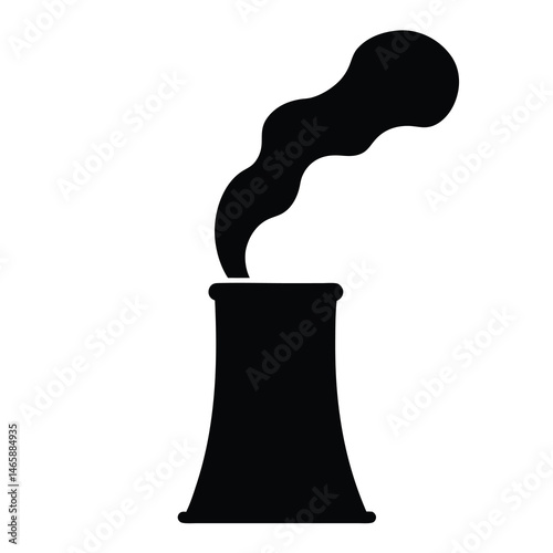 Silhouette of a nuclear power plant with smoke on a white background